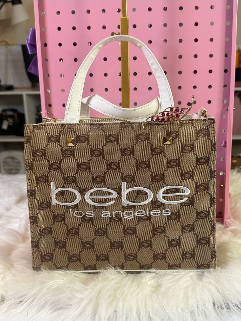 Medium bebe Los Angeles Brown Logo Tote Bag